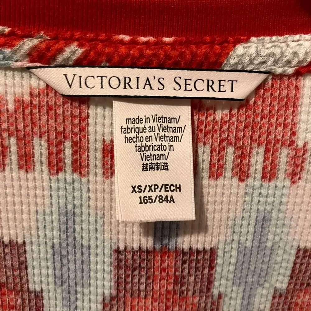 Victoria's Secret Henley V-Neck Top Fair Isle Aztec Hearts Thermal Red XS